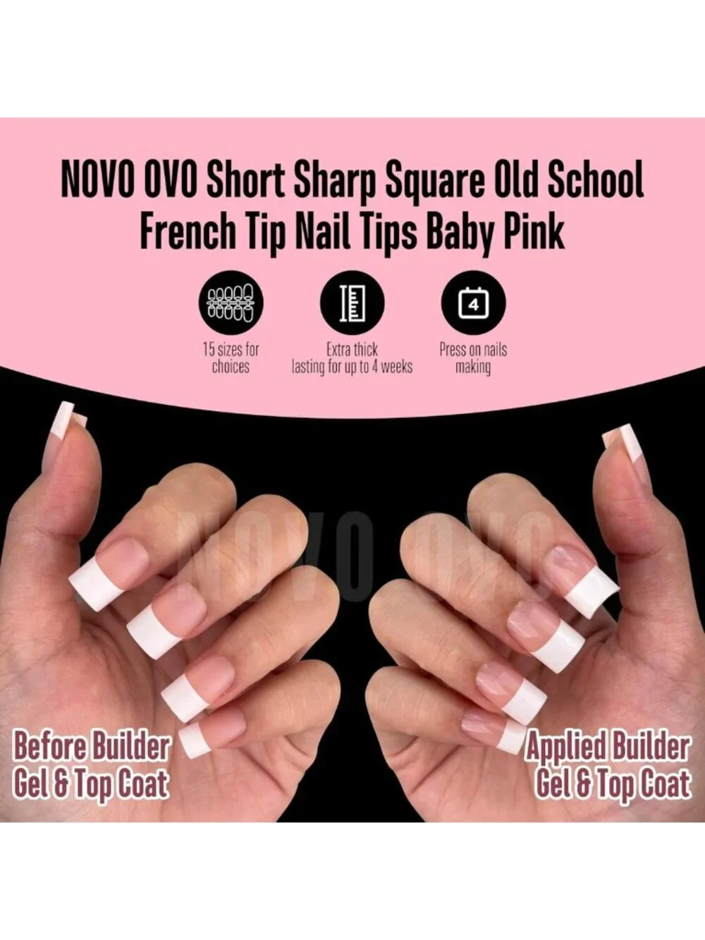 Short Square Retro French Tip Press-On Nails - Baby Pink, 240 pcs, DIY Nail Kit